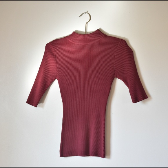 3/4 Sleeve Maroon Turtleneck Sweater Blouse - Picture 2 of 5